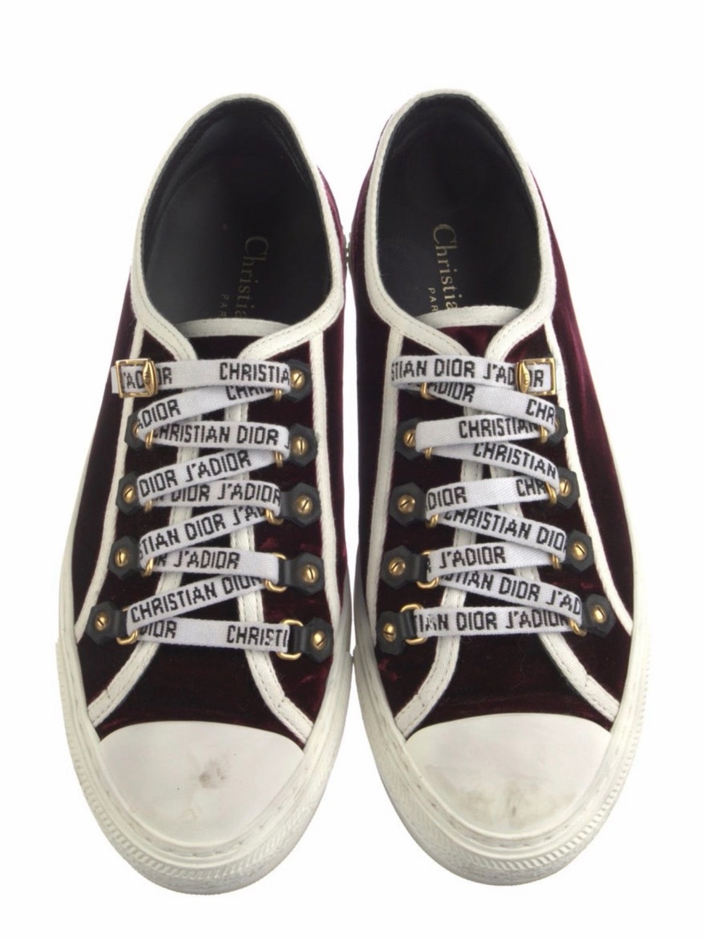 Christian Dior J'Adior Velvet Sneakers in Deep Burgundy & White - Picture 2 of 3